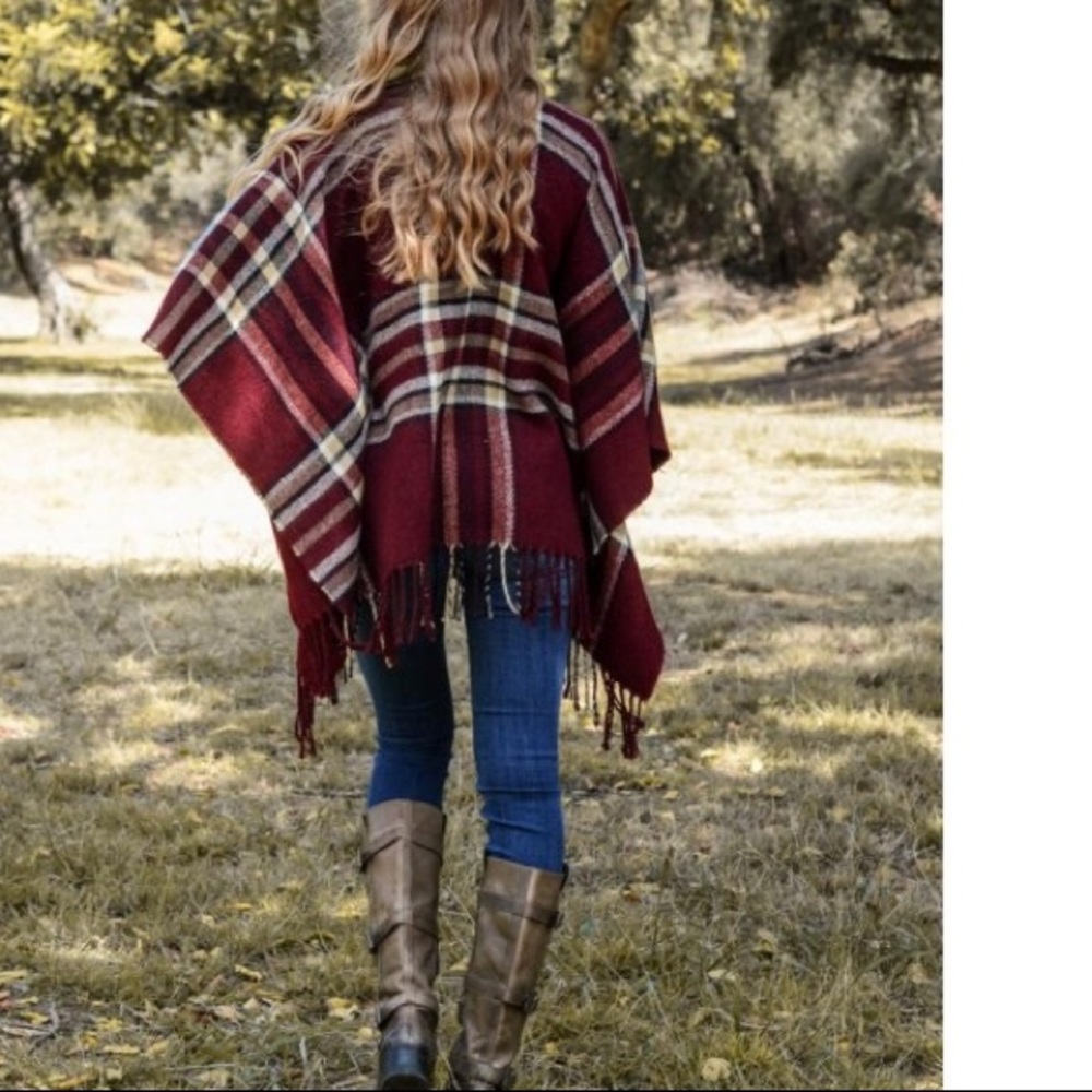 Plaid Ruana Shawl Wrap Scarf Tassel comfy - Picture 6 of 8